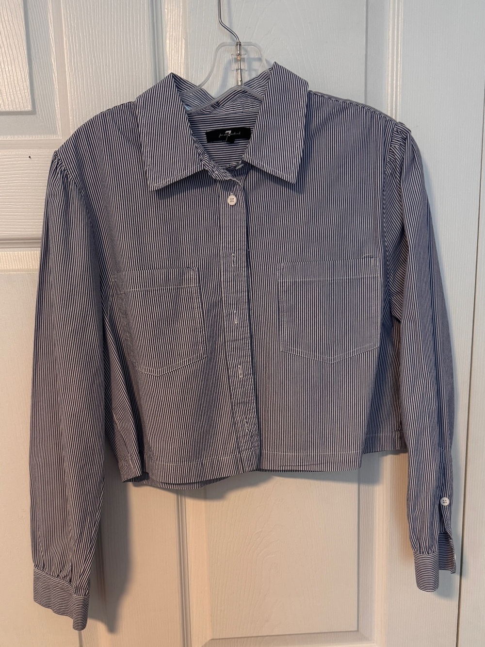 7 For All Mankind Blue and White Striped Button-Front Shirt